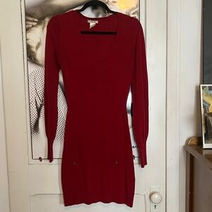 Red Ribbed Knit Sweater Dress – Size Small